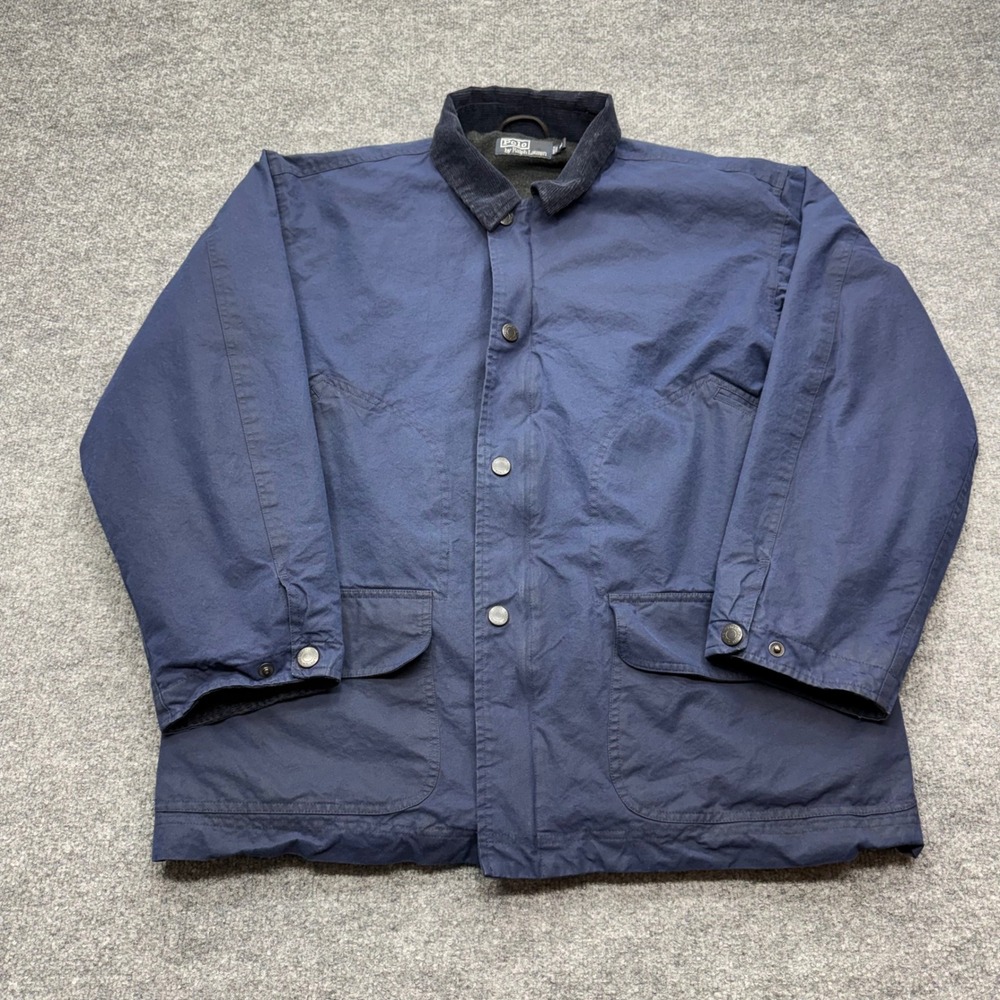 Polo Ralph Lauren Mens Navy Blue Cotton Field Jacket Corduroy Collar Size M